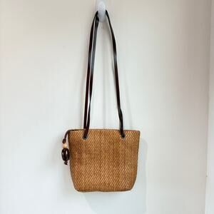 Talbots Italian Woven Straw Tote Bag w/ Leather Trim Made in Italy